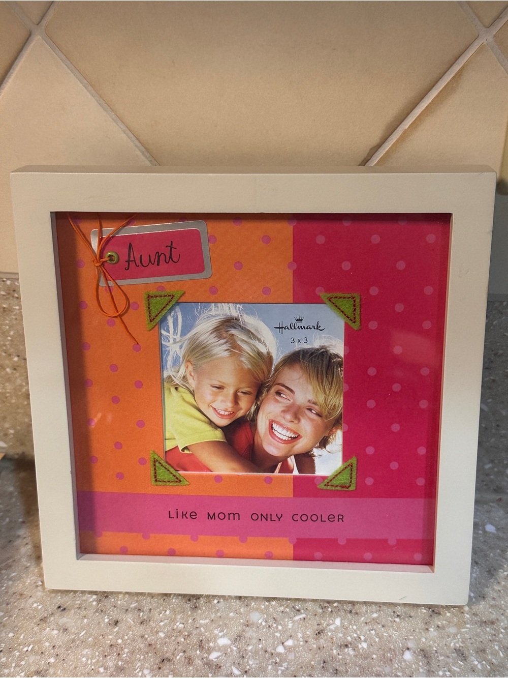 Hallmark Photo Picture Frame Aunt Like Mom Only Cooler 3x3 2000s Y2K Pink Orange